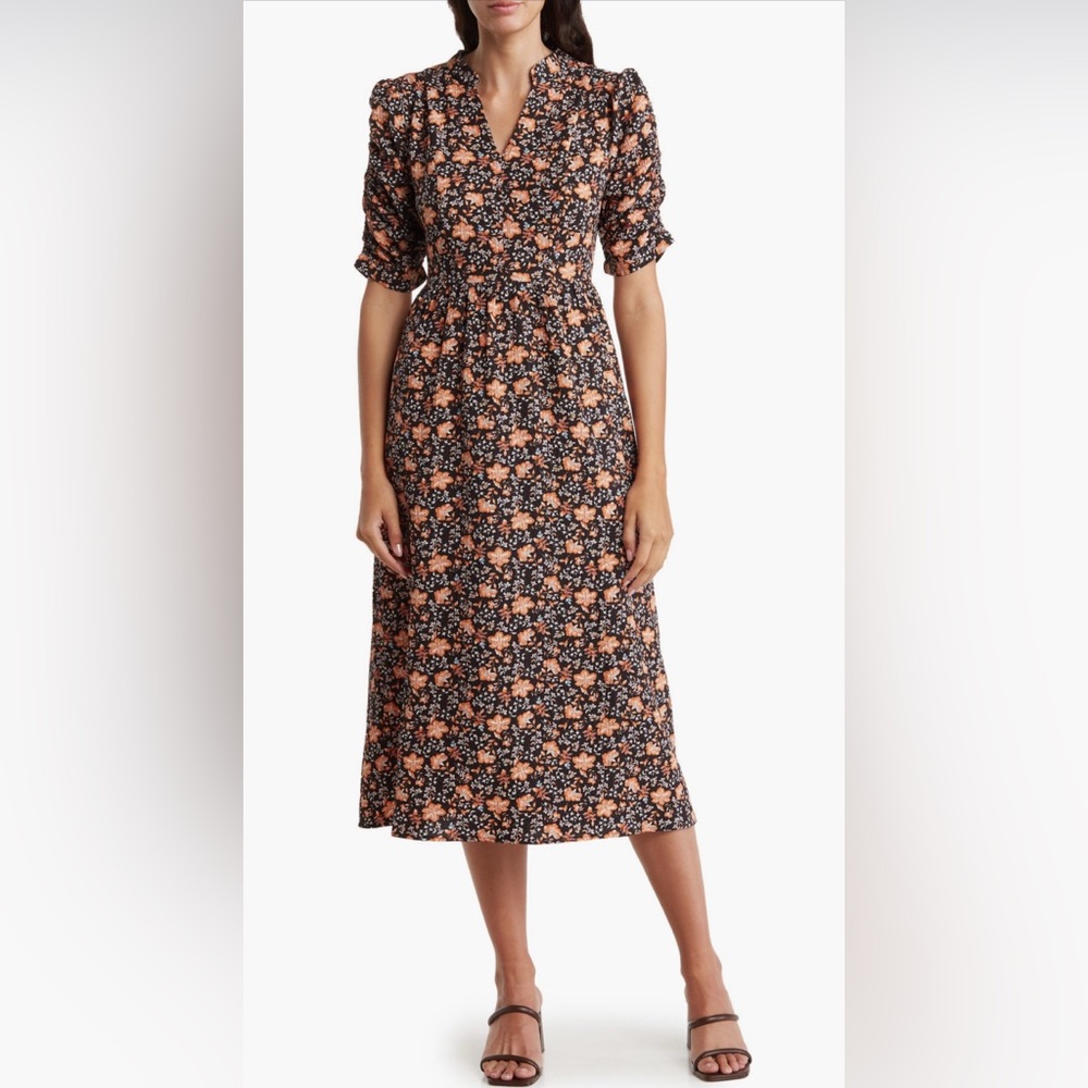 Mila Mae Ruched sleeve Midi dress || Large